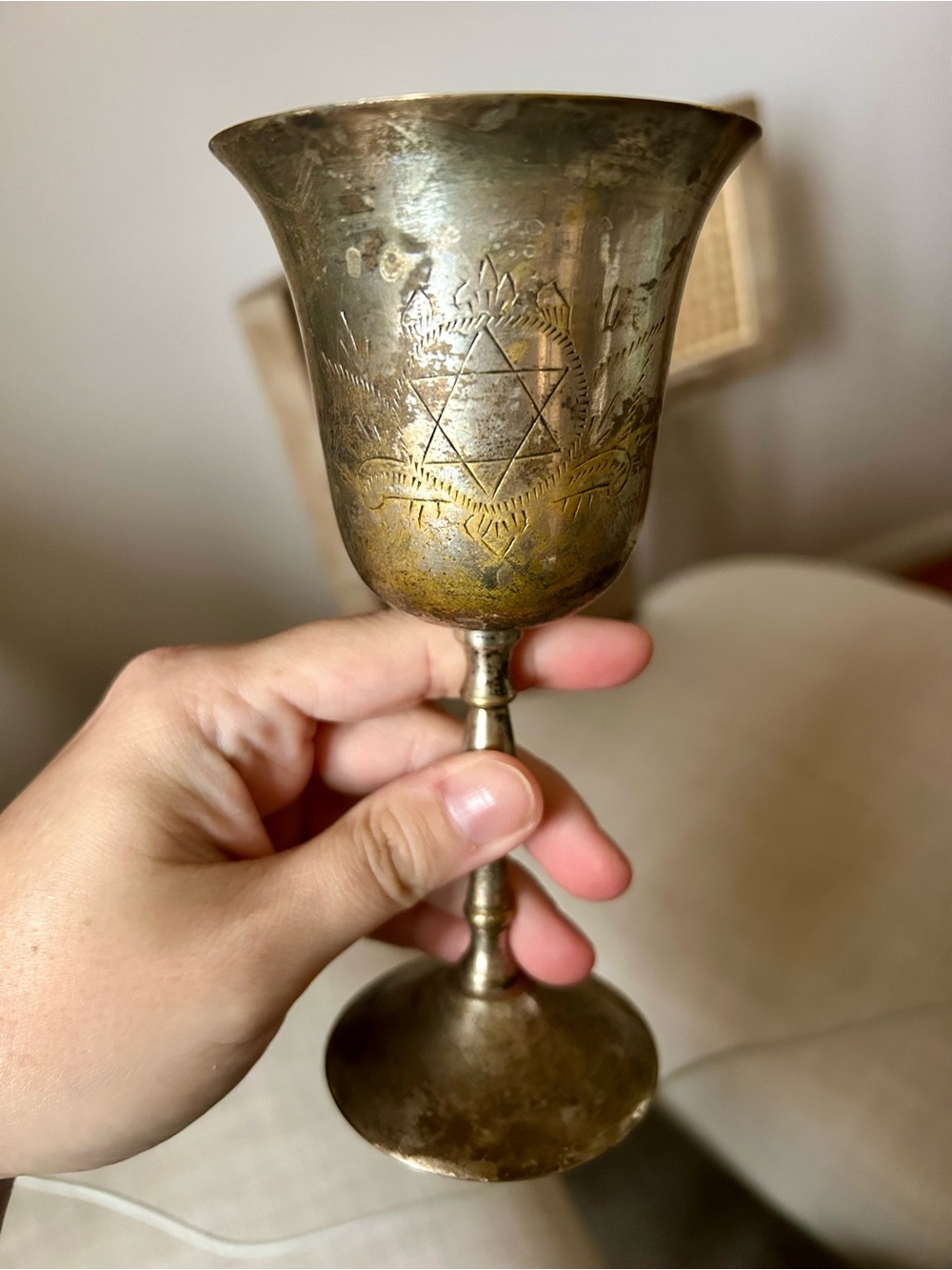 Vintage sterling silver plated brass Kiddush cup